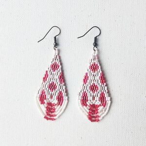 Handmade White & Red Glass Beaded Earrings